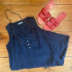 Allen Allen Button-Front Linen Dress